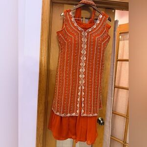 Elegant Orange palazzo set with heavy beadwork